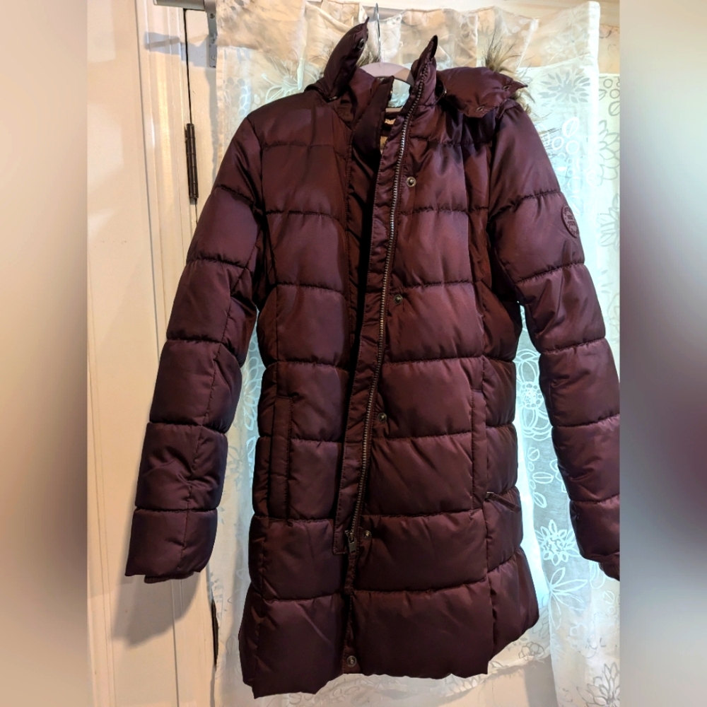 Maroon teen heavyweight 3/4 length puffer coat